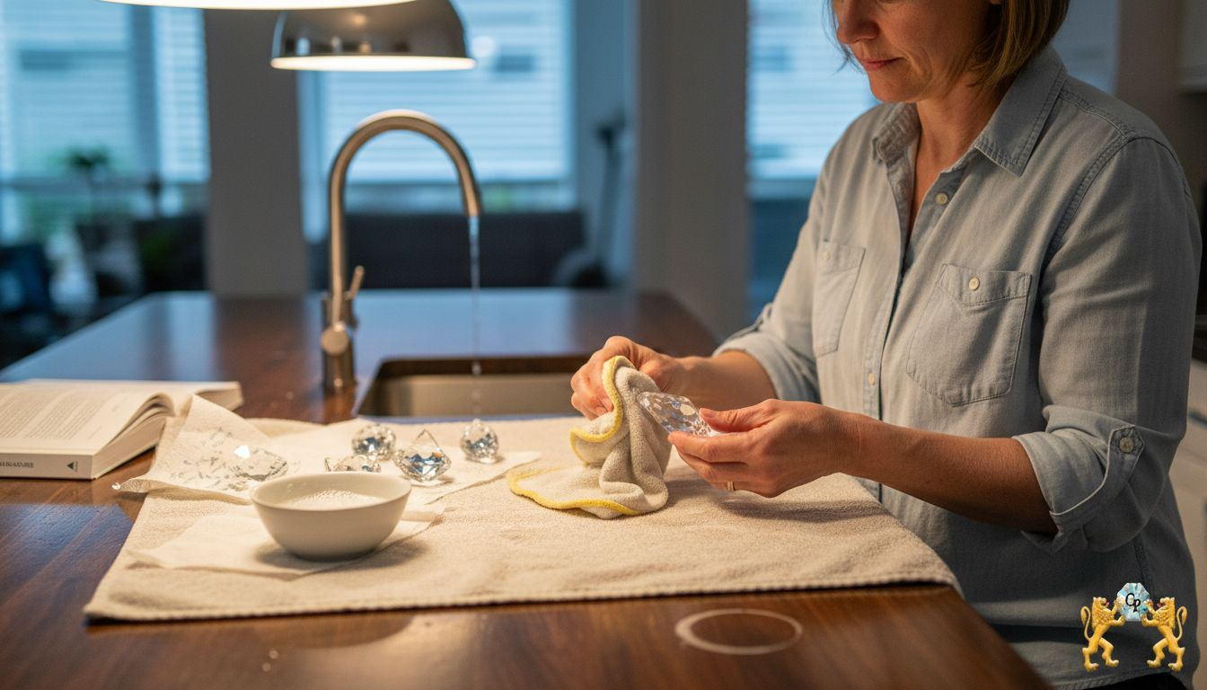 Polishing crystal prisms in a kitchen setting