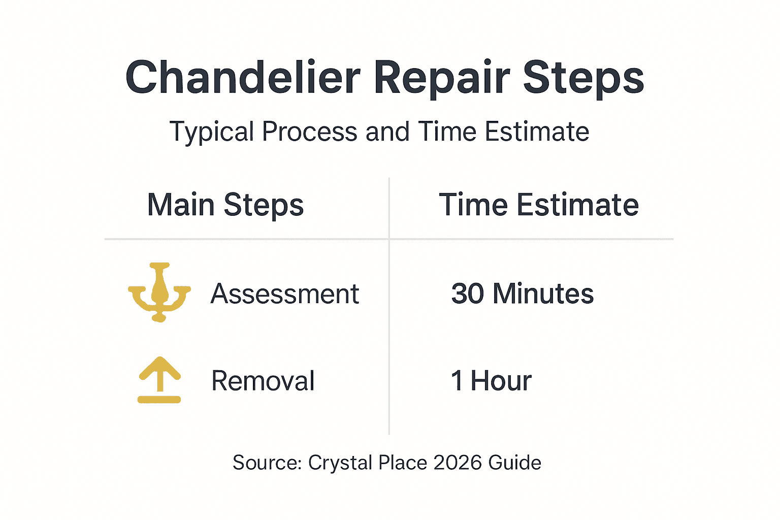 Infographic outlining chandelier repair steps and timing
