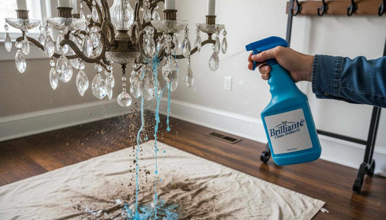 Close-up of drip-dry cleaner on chandelier