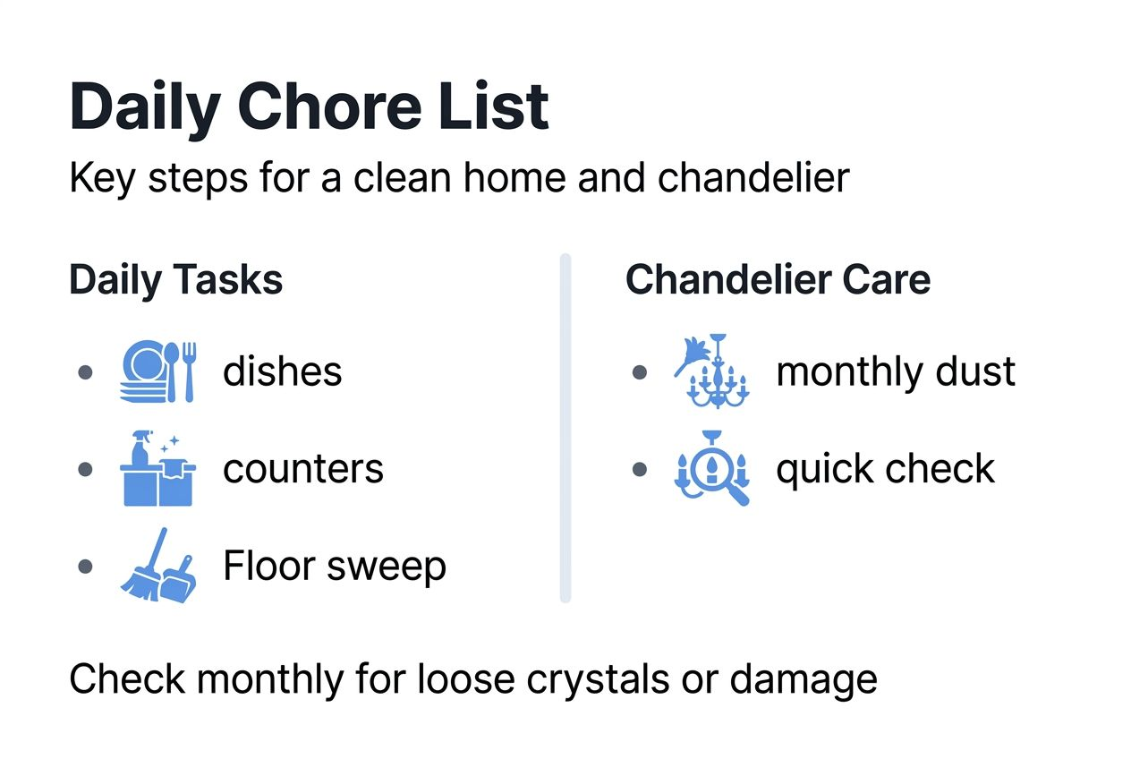 Infographic with daily cleaning checklist and chandelier care