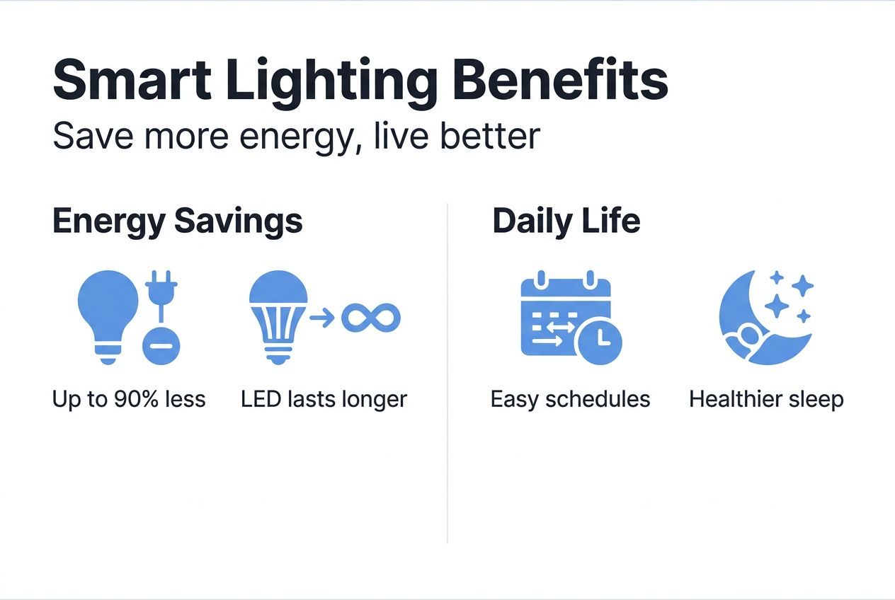 Infographic with smart lighting savings and daily benefits