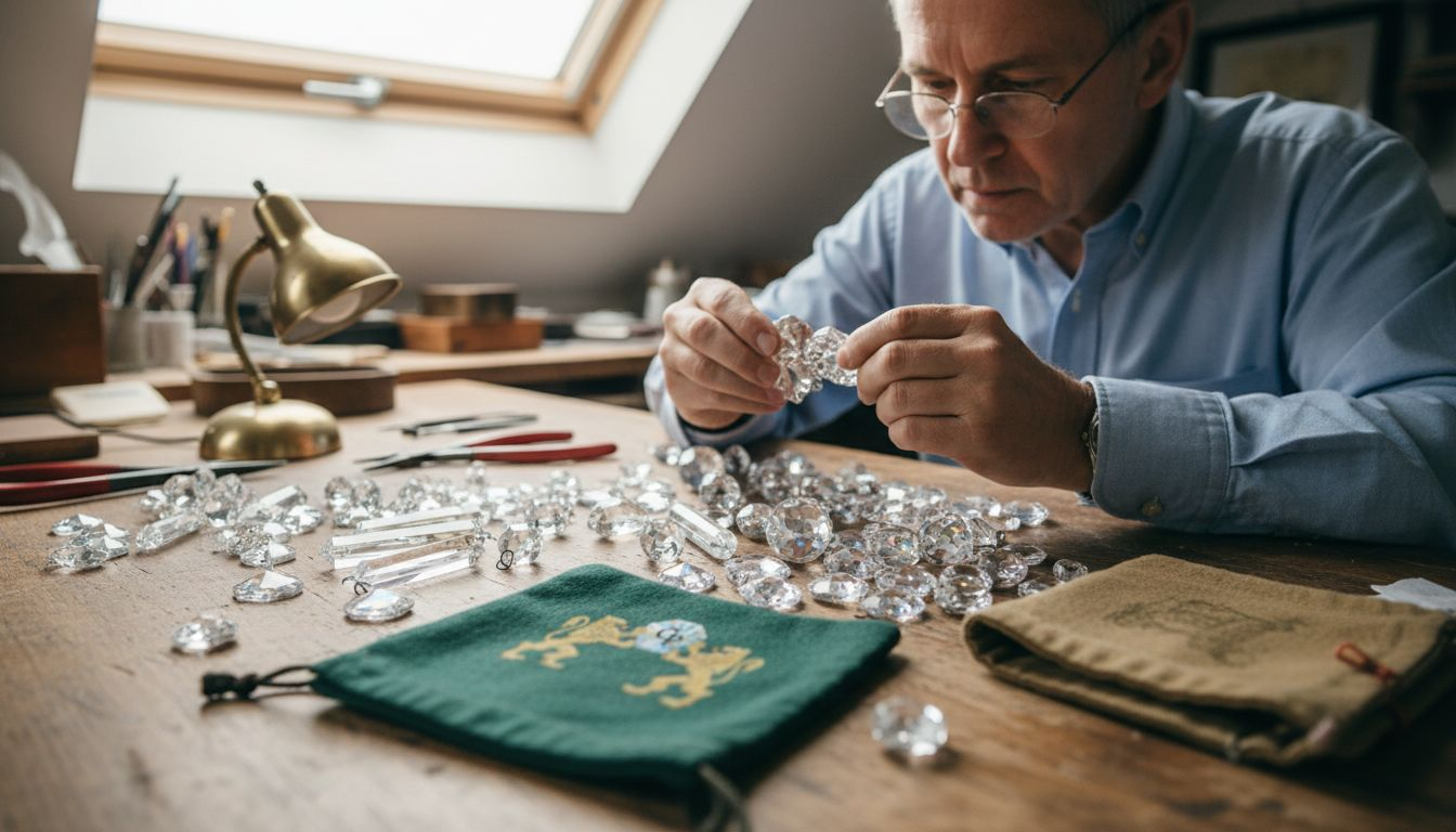 Inspector examining Swarovski chandelier crystals