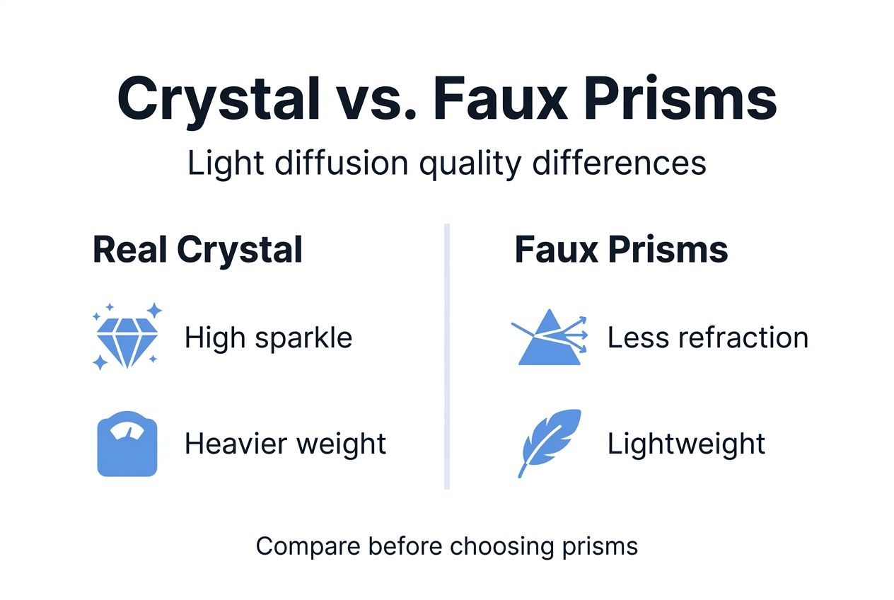 Infographic comparing crystal versus faux prism diffusion