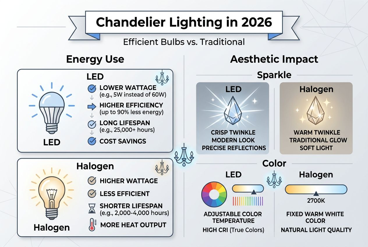 Infographic chandelier bulb efficiency and aesthetics