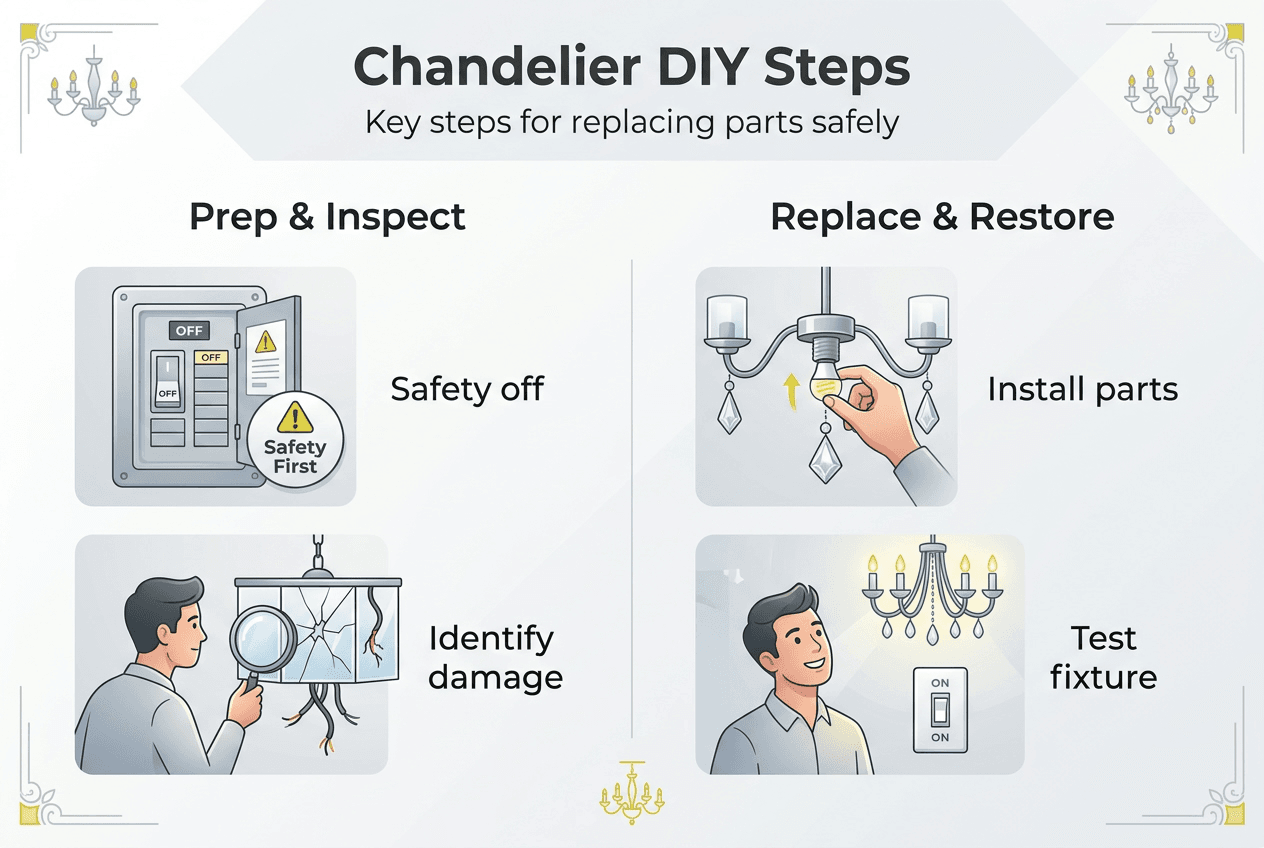 Infographic summarizing chandelier replacement steps