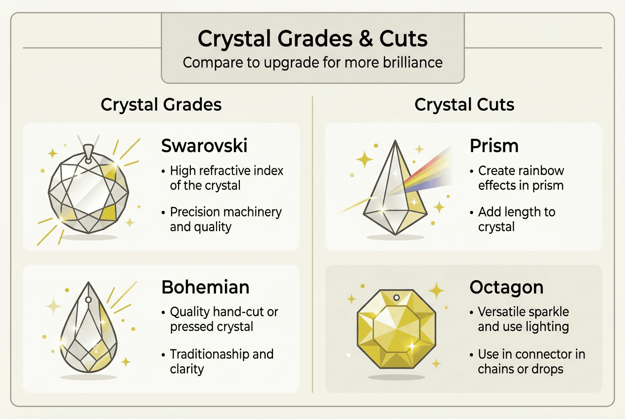 Infographic comparing chandelier crystal grades and cuts