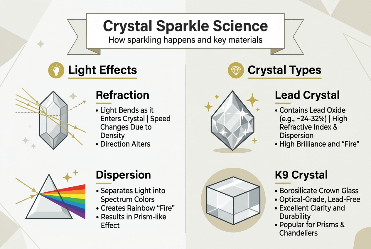 Infographic showing crystal sparkle and material types
