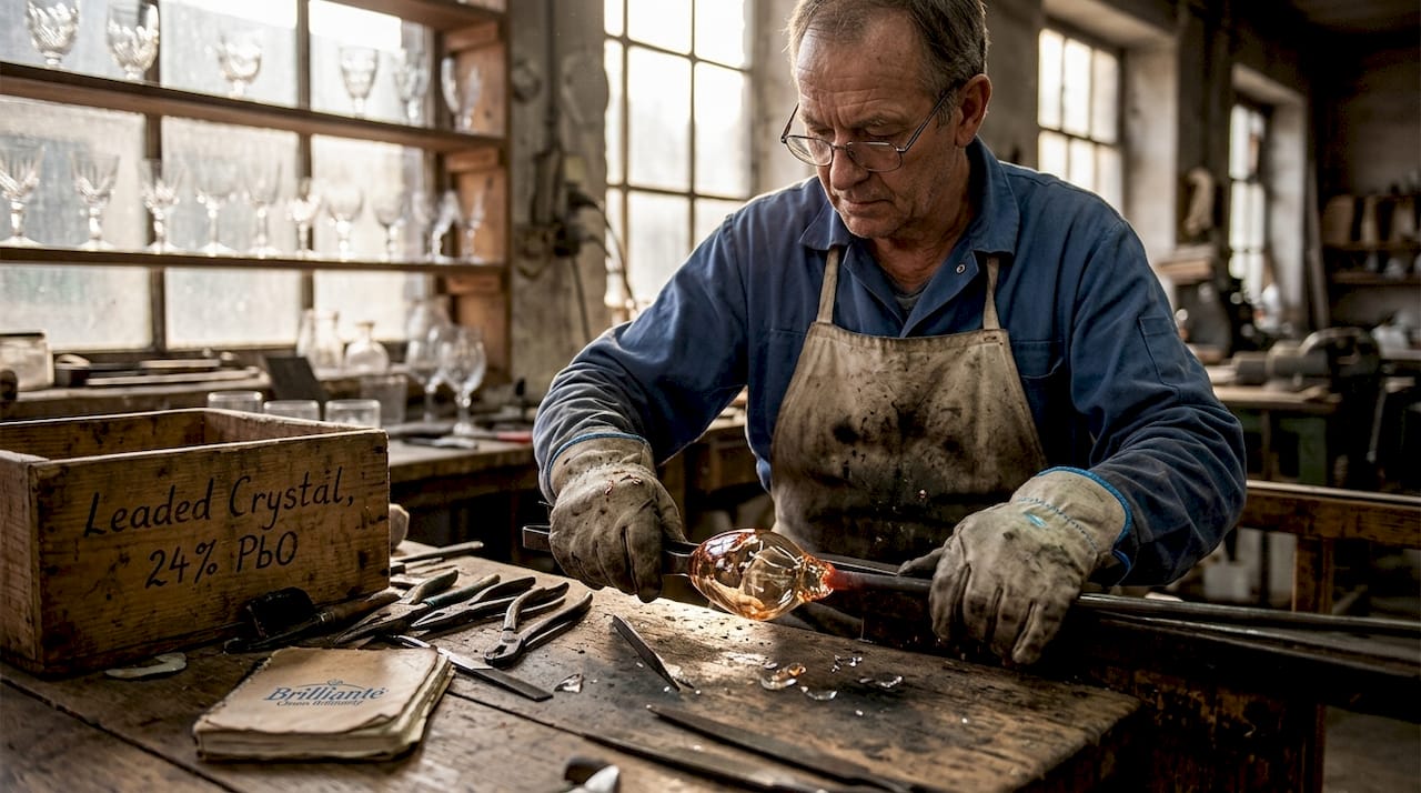 Artisan shaping glass in historic workshop