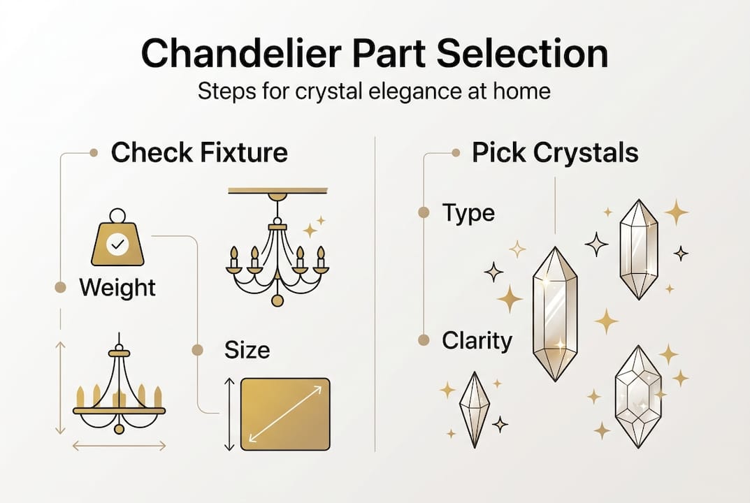 Infographic showing chandelier part selection steps