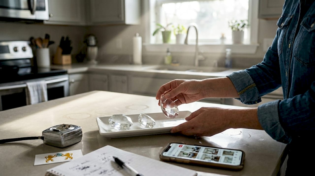 Decorator comparing three types of chandelier crystal shapes