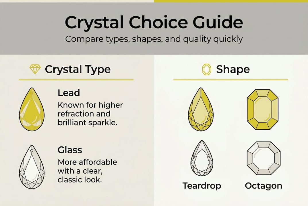 Infographic comparing chandelier crystal types and shapes