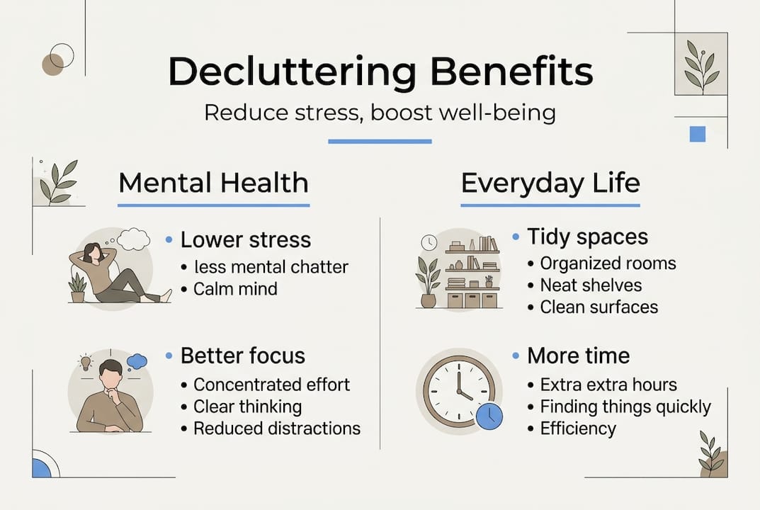 Infographic on decluttering benefits and stress relief