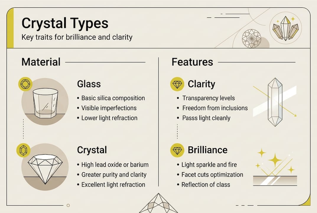 Infographic comparing crystal versus glass features