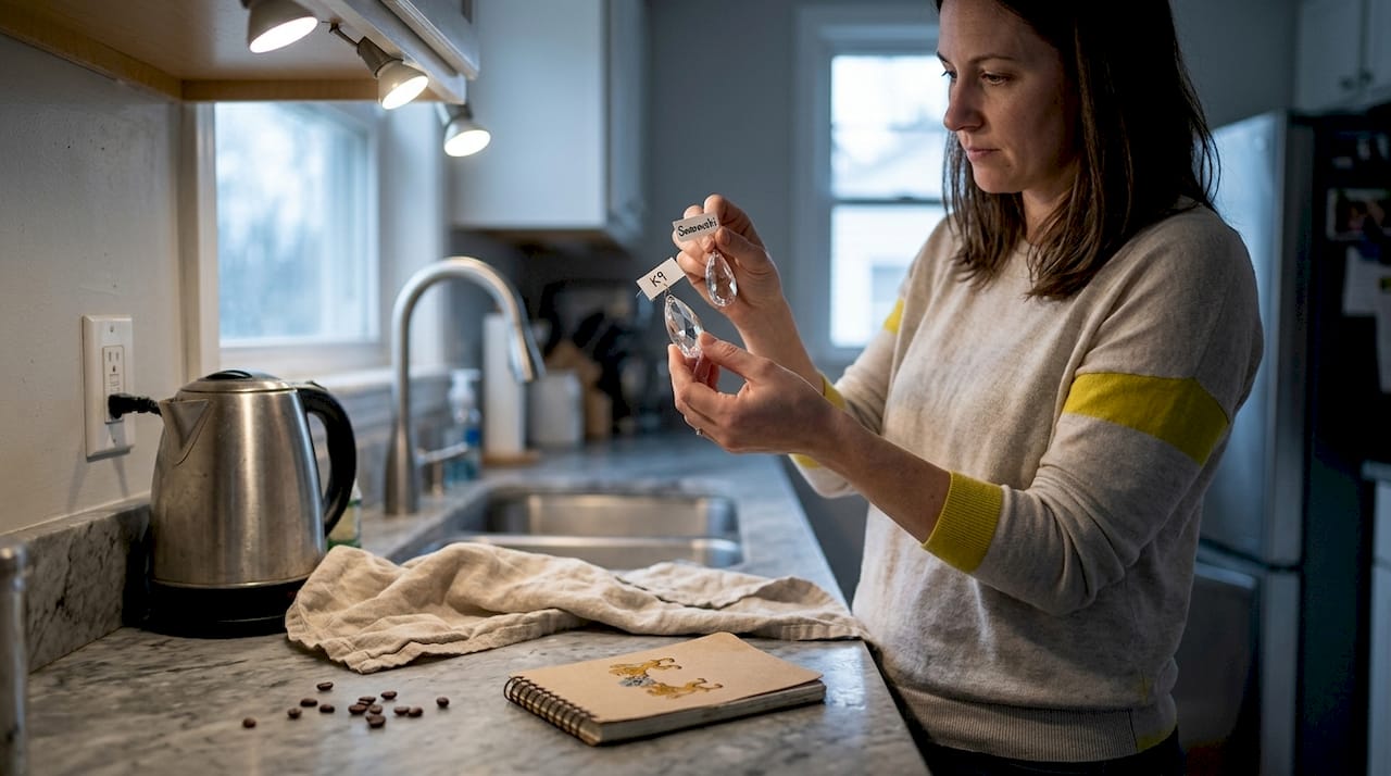 Woman comparing K9 and Swarovski crystals