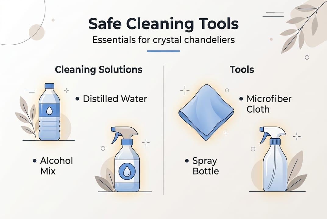 Infographic showing safe tools for crystal cleaning