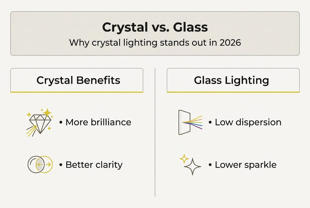 Crystal lighting versus glass benefits infographic