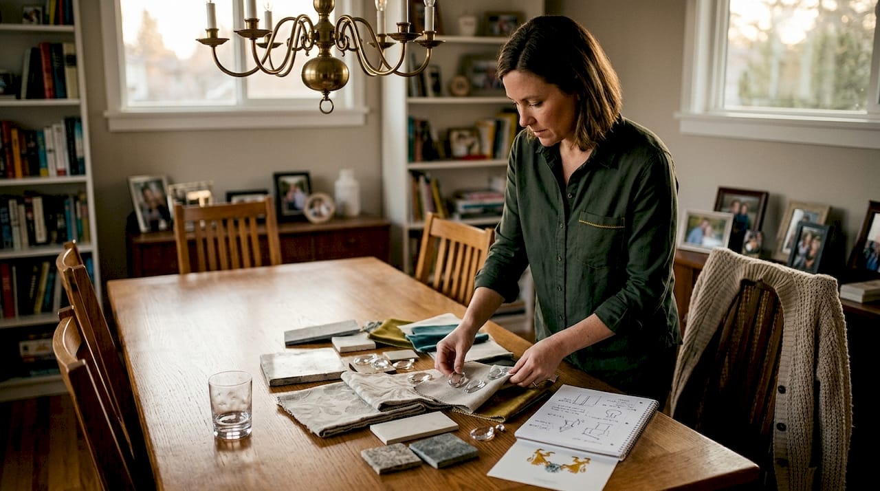 Decorator matches crystal samples in dining area