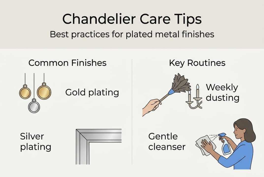 Infographic showing chandelier care and finishes