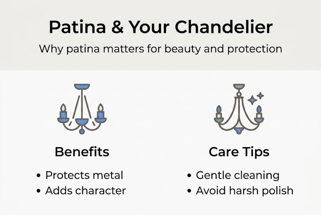 Infographic summarizing patina benefits and care tips