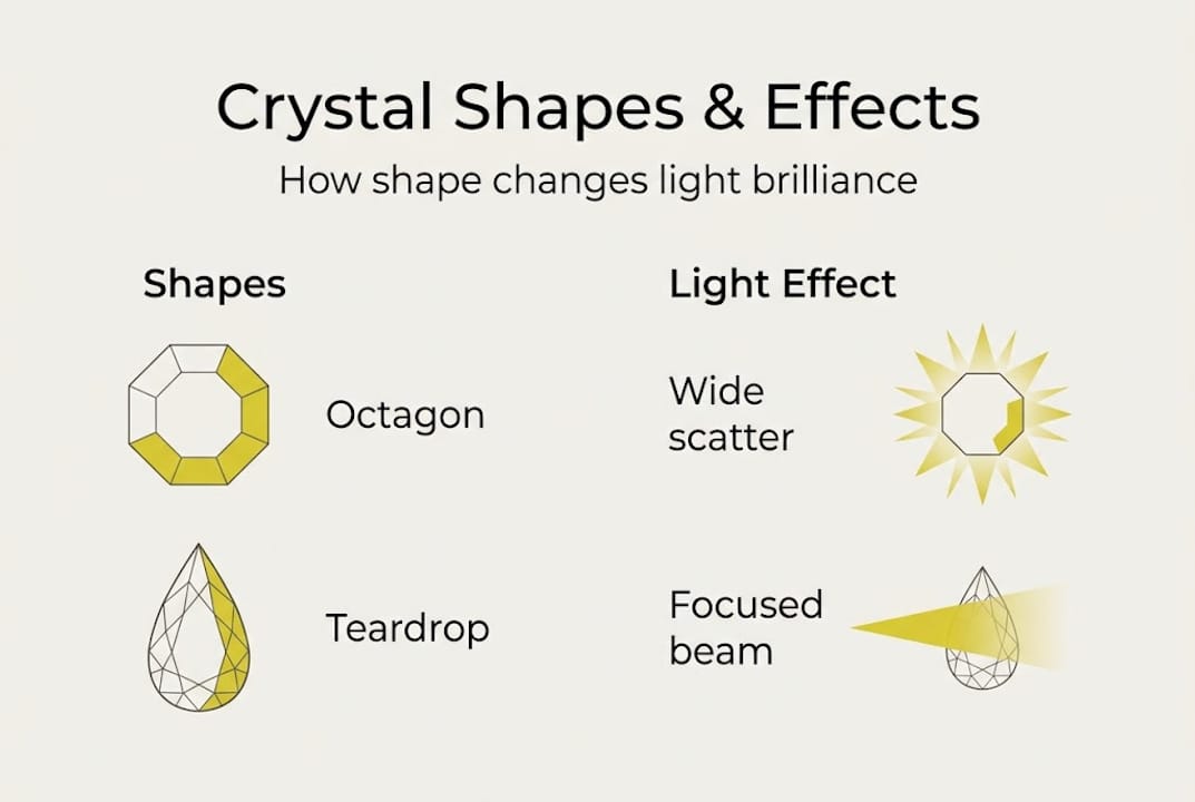 Infographic showing chandelier crystal shapes and effects