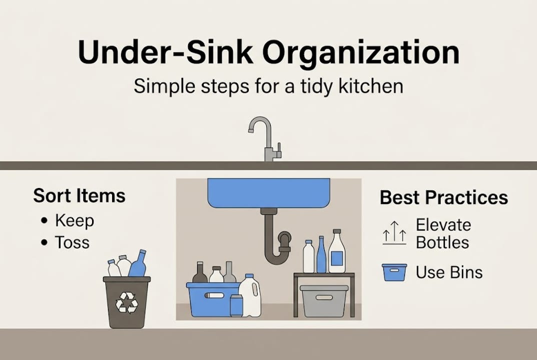 Infographic showing under-sink organization steps