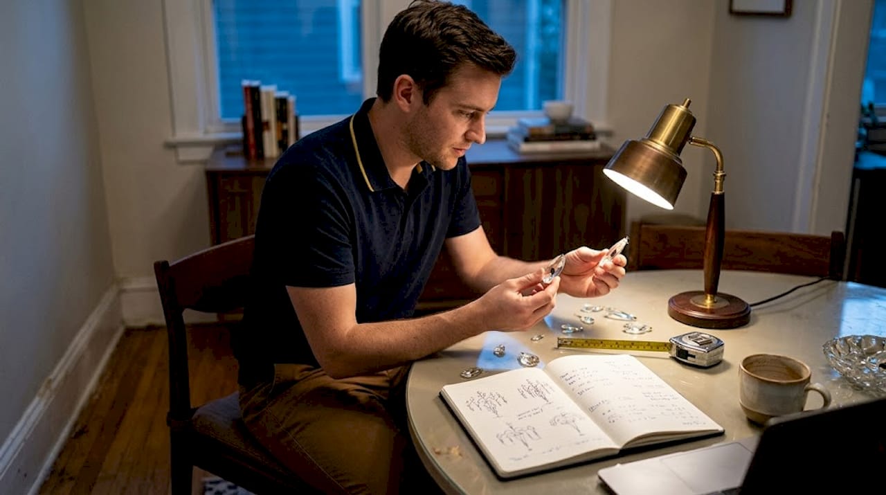 Person comparing chandelier crystal options at home