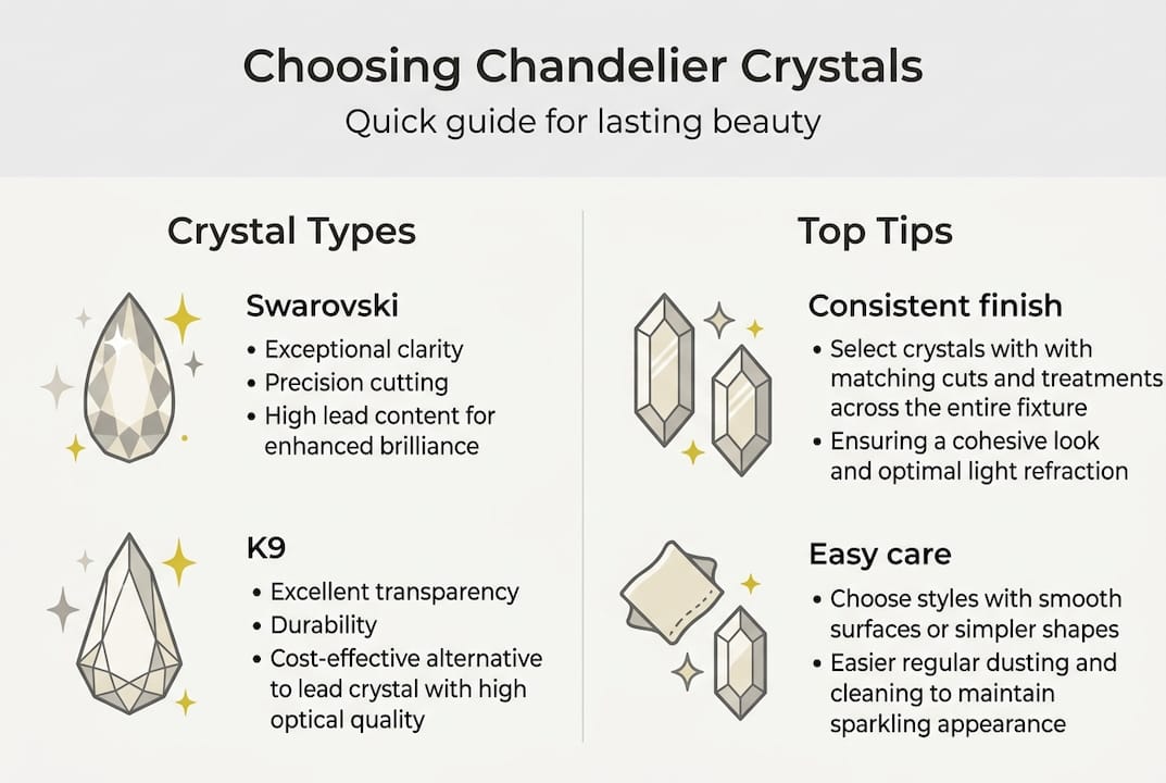 Infographic showing chandelier crystal types and tips