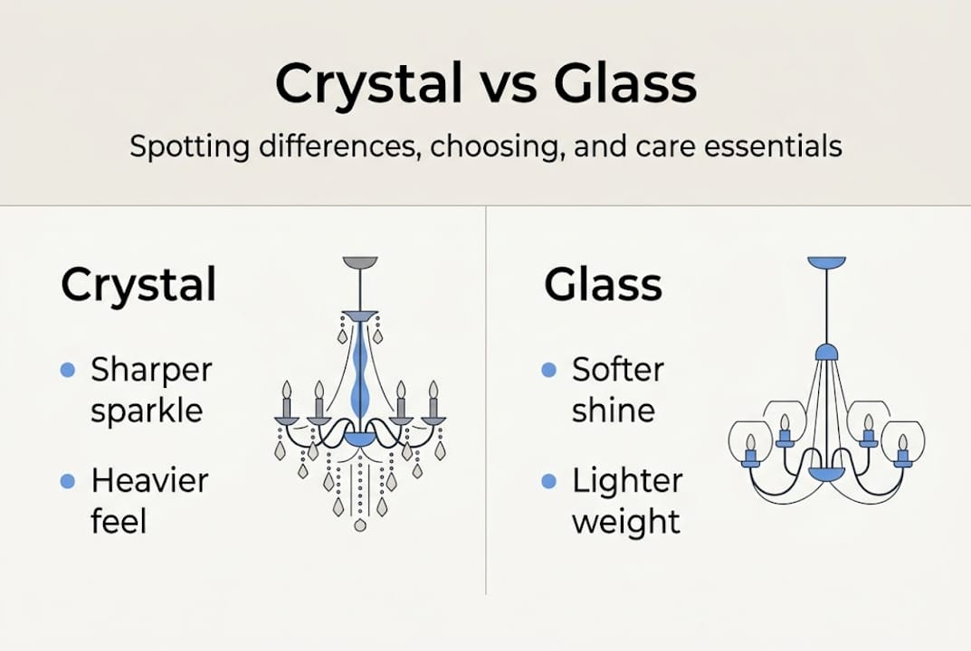 Infographic comparing crystal and glass chandeliers