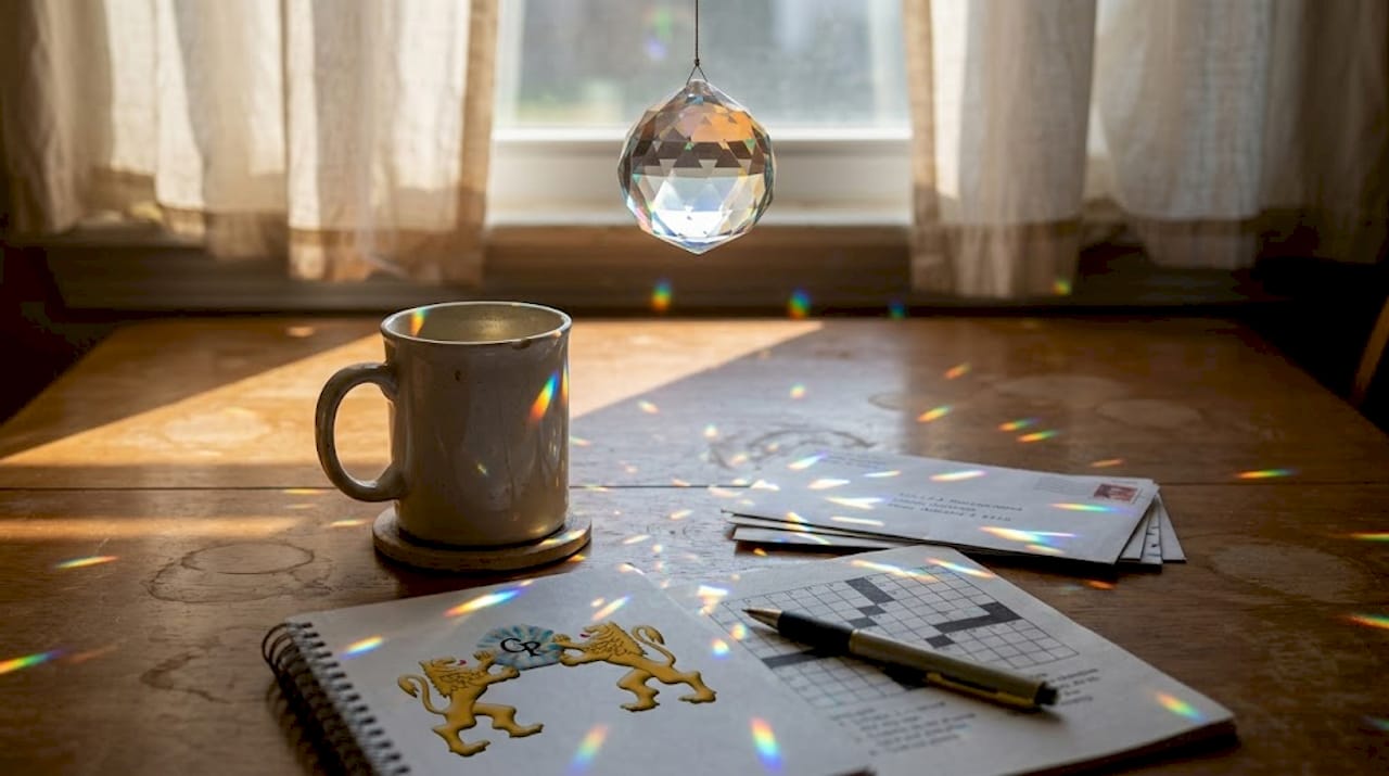 Sunlight creates rainbow colors via suncatcher