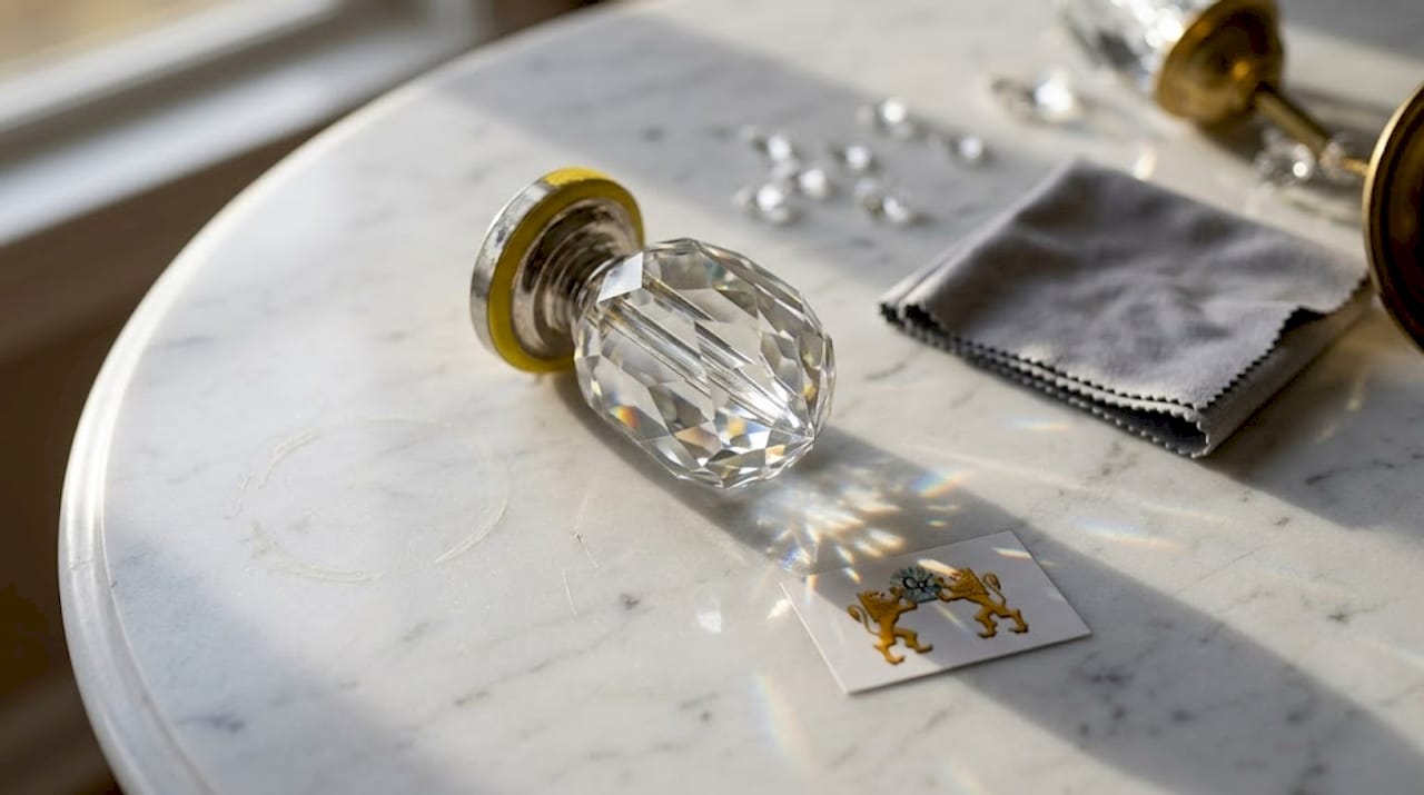 Close-up of crystal finial facets and sparkle