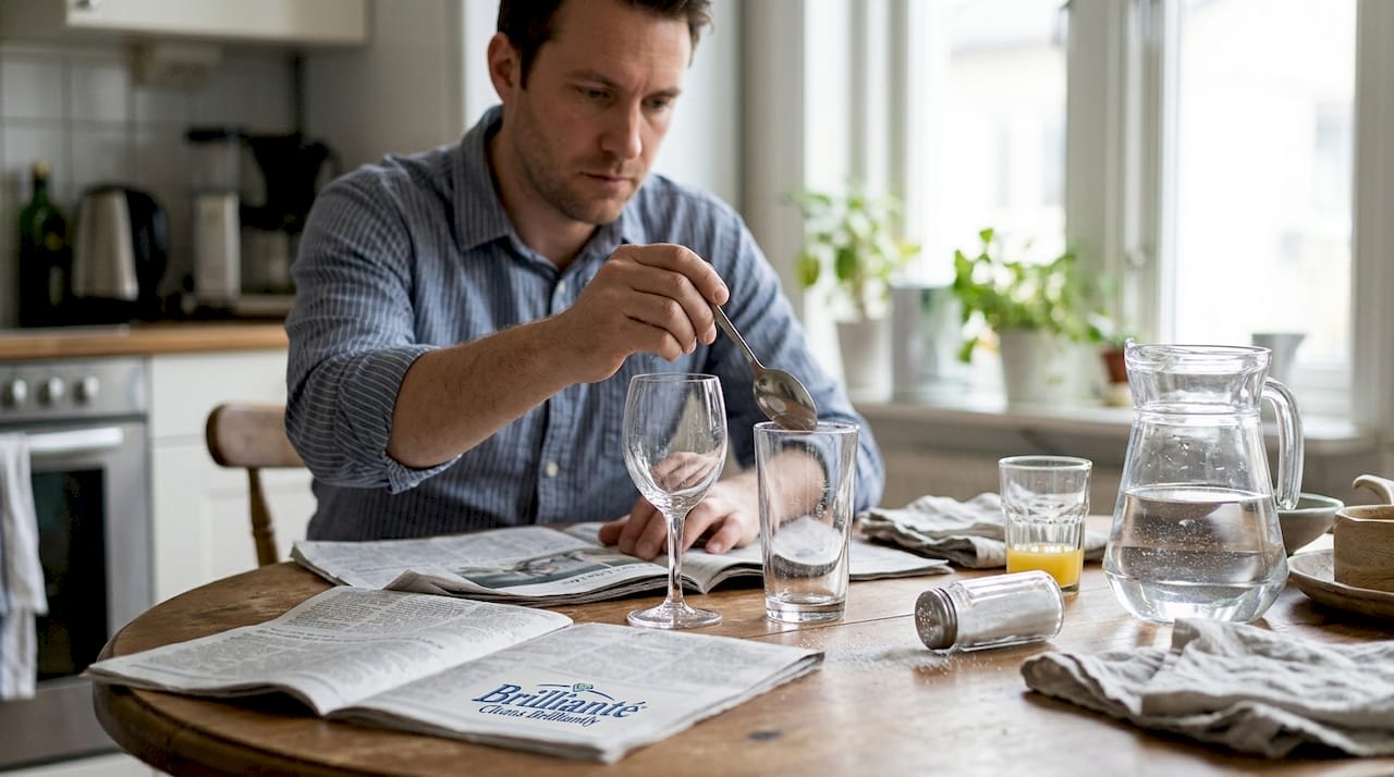 Man comparing crystal and glass items