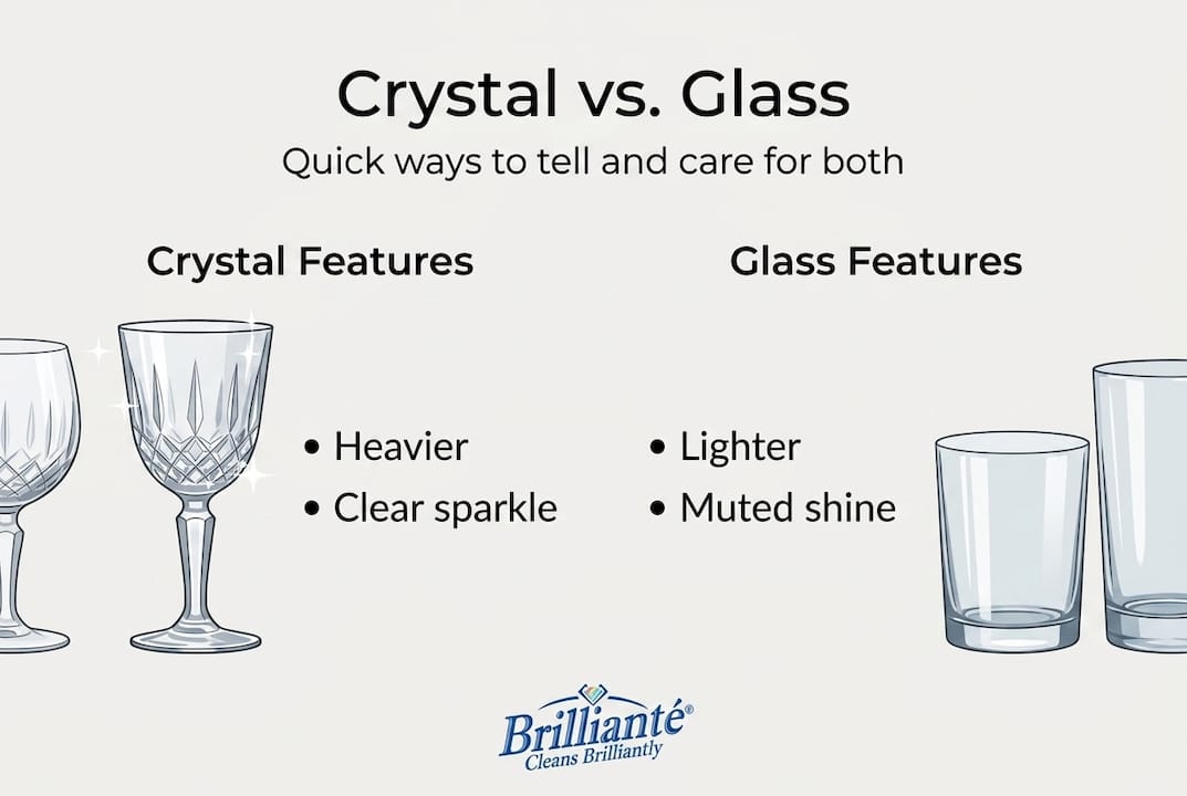 Infographic showing crystal versus glass features