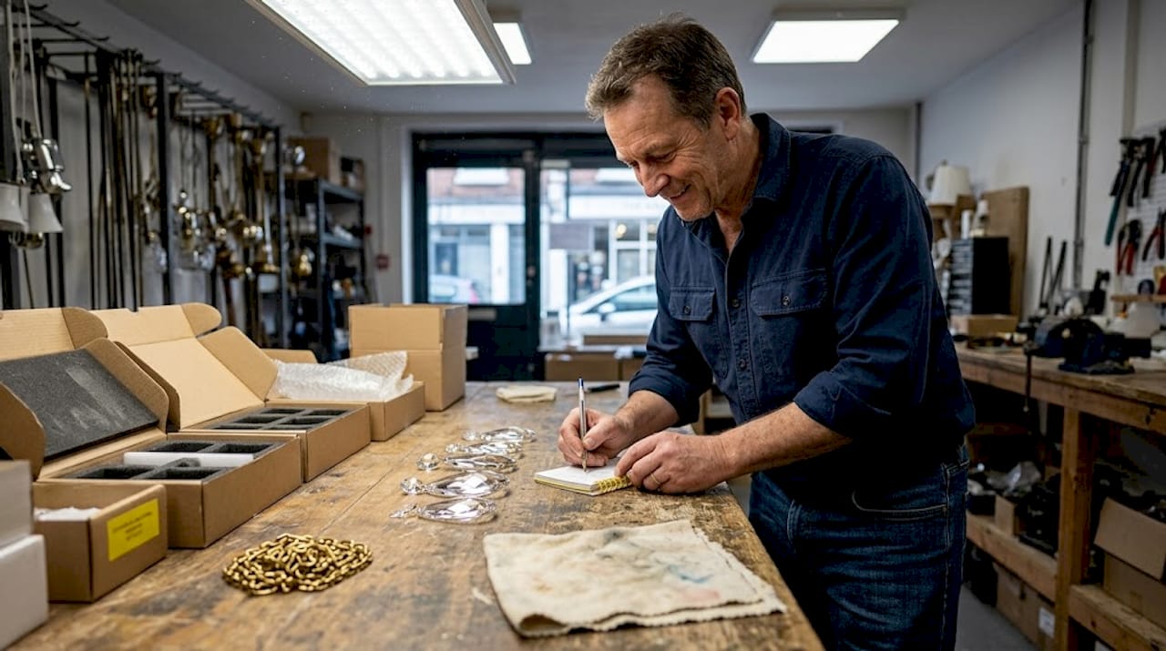 Artisan comparing chandelier crystal samples