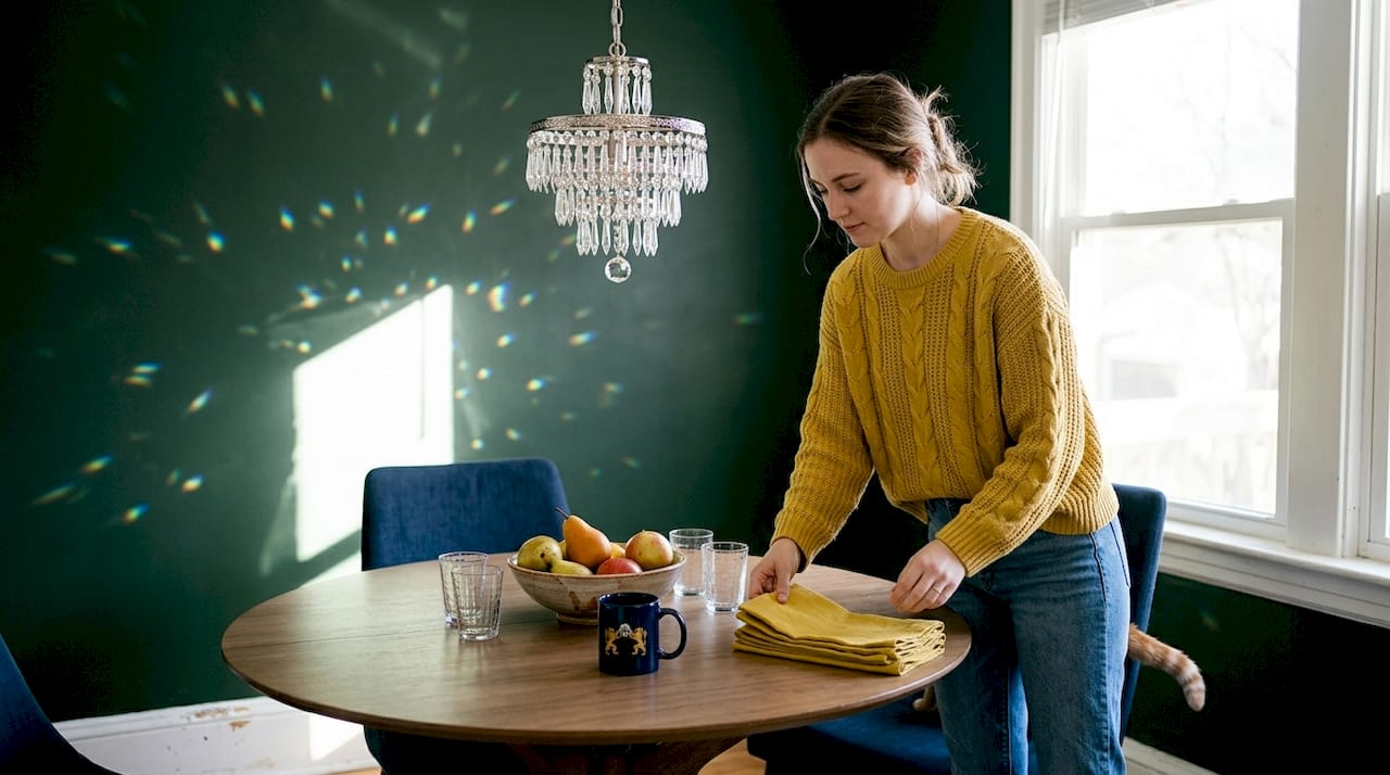 Prismatic colors from crystal lighting at home