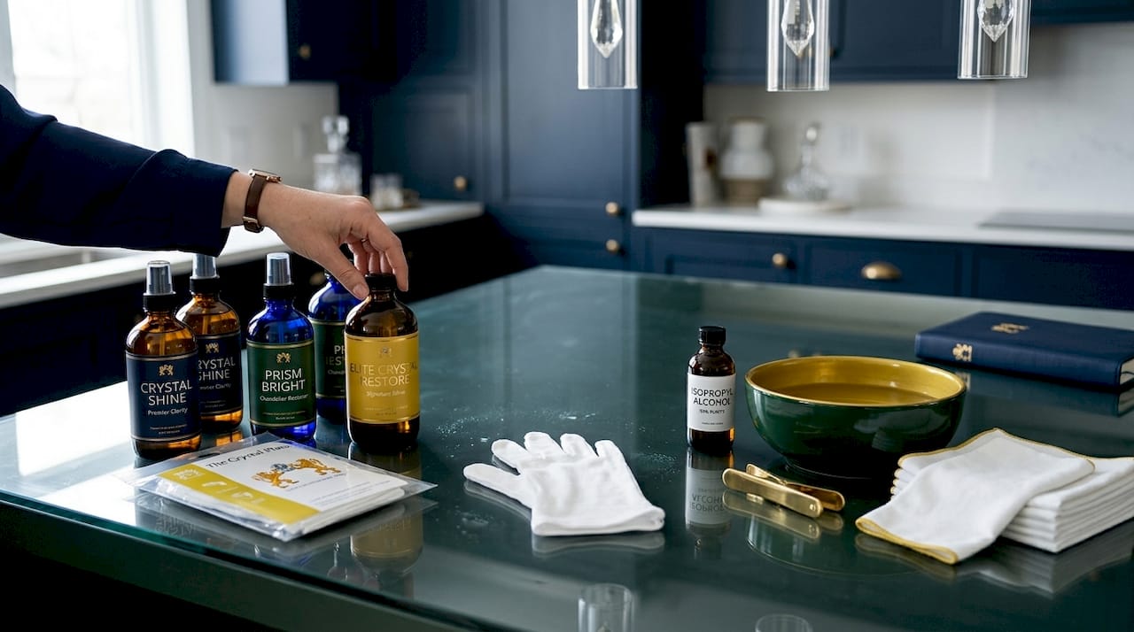 DIY and commercial chandelier cleaning supplies display