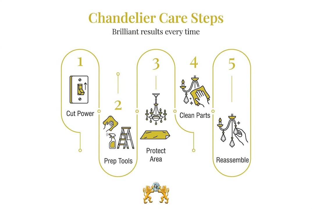 Infographic summarizing chandelier cleaning steps