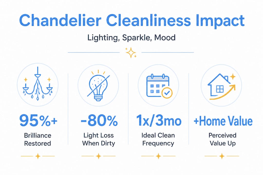 Infographic with stats on chandelier cleaning and light output