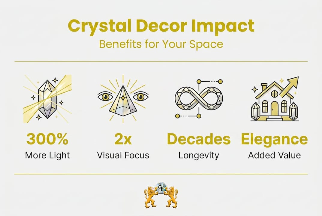 Infographic includes crystal decor stat callouts