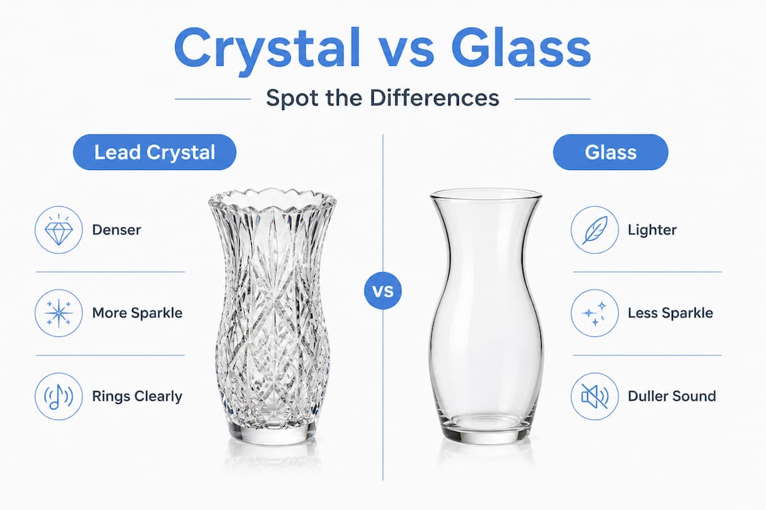 Infographic comparing lead crystal and glass features