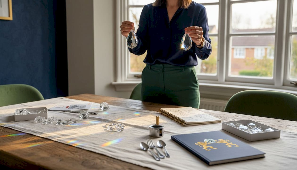 Comparing crystal prism cuts in dining room