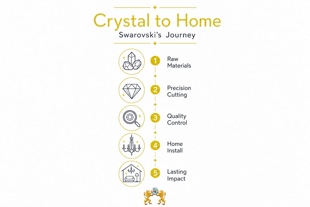 Infographic of Swarovski crystals process from raw materials to home