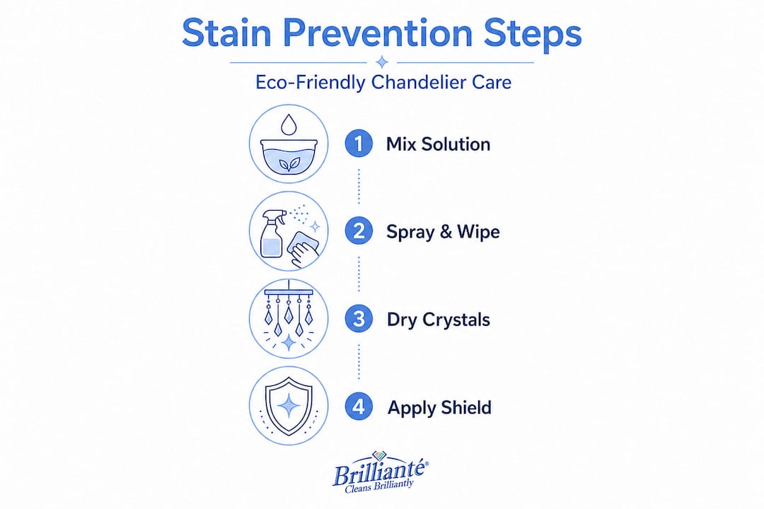 Infographic showing steps for eco-friendly chandelier stain prevention