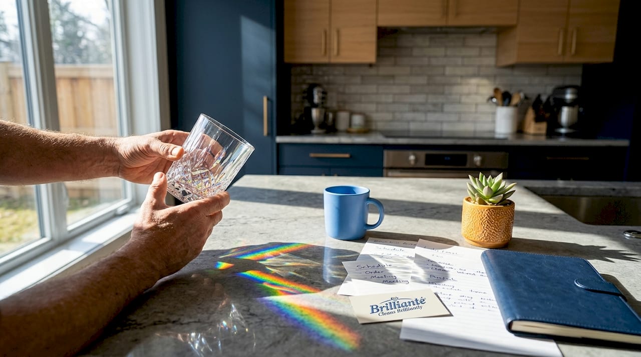 Hands show prism rainbow with crystal glass