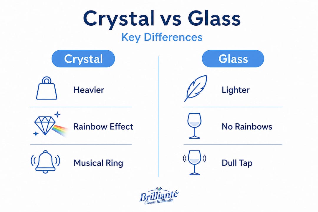 Infographic comparing crystal and glass properties