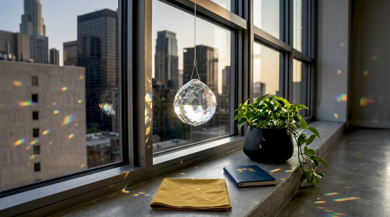 Crystal sphere refracting window rainbow light