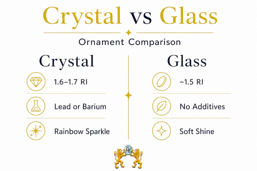 Infographic comparing crystal and glass ornaments