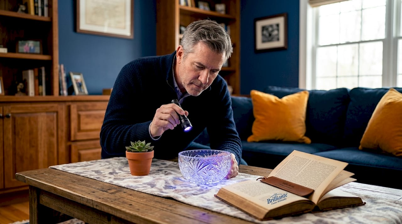 Man testing crystal bowl for lead content