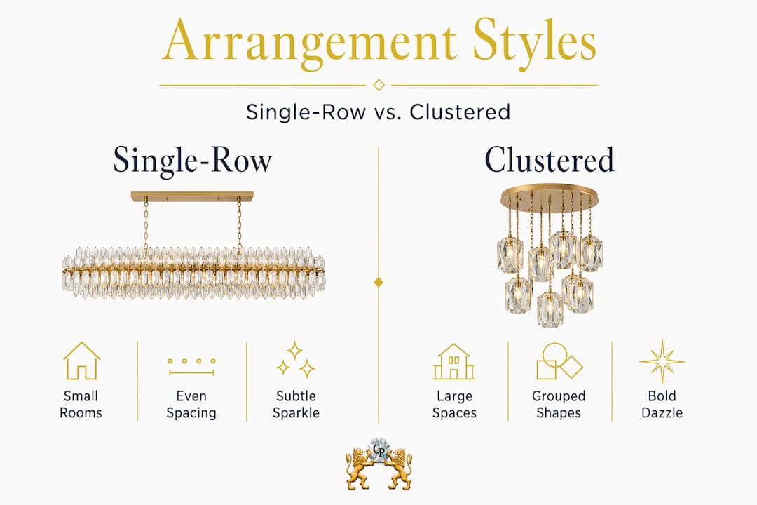 Infographic comparing single-row and clustered prism arrangements