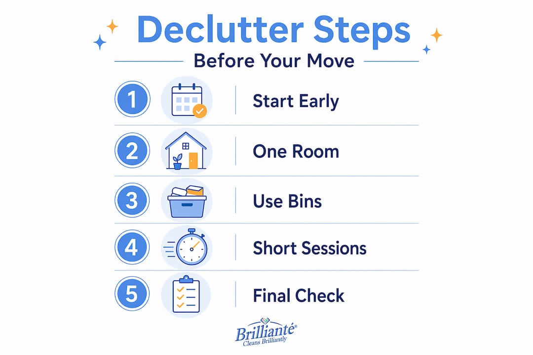 Infographic showing decluttering steps before moving
