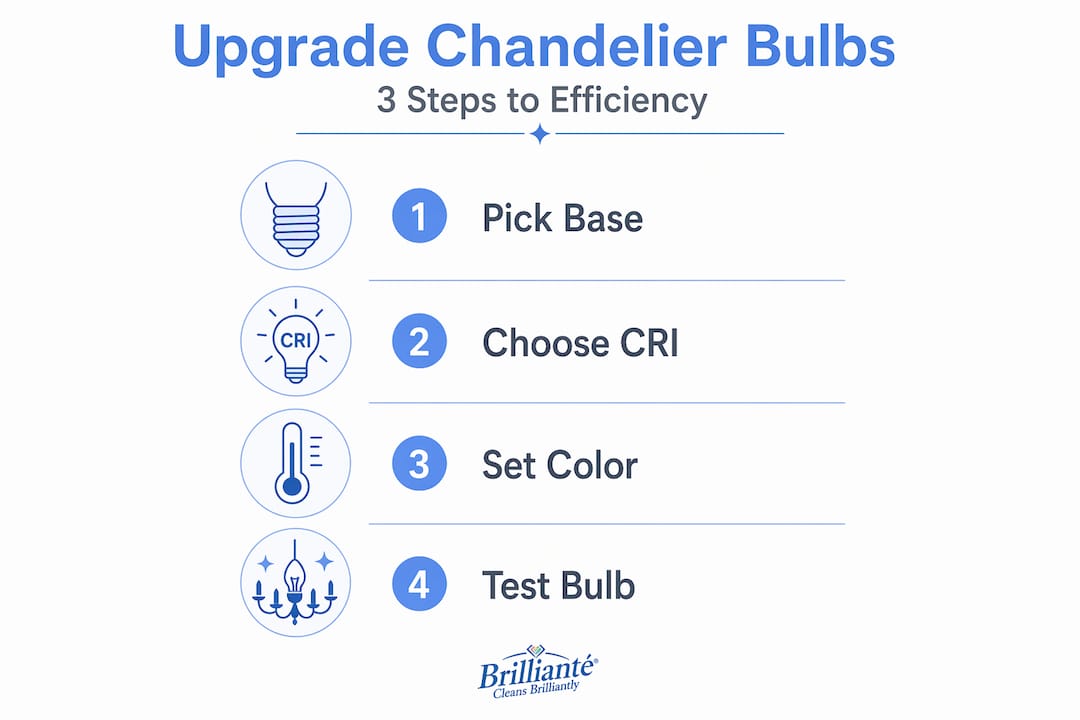 LED bulb selection steps for chandeliers infographic